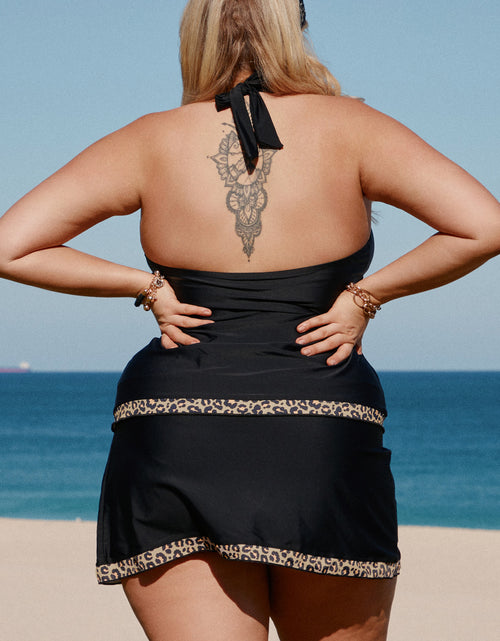 Load image into Gallery viewer, Leopard Halter Neck Two-Piece Swimsuit - Plus Size
