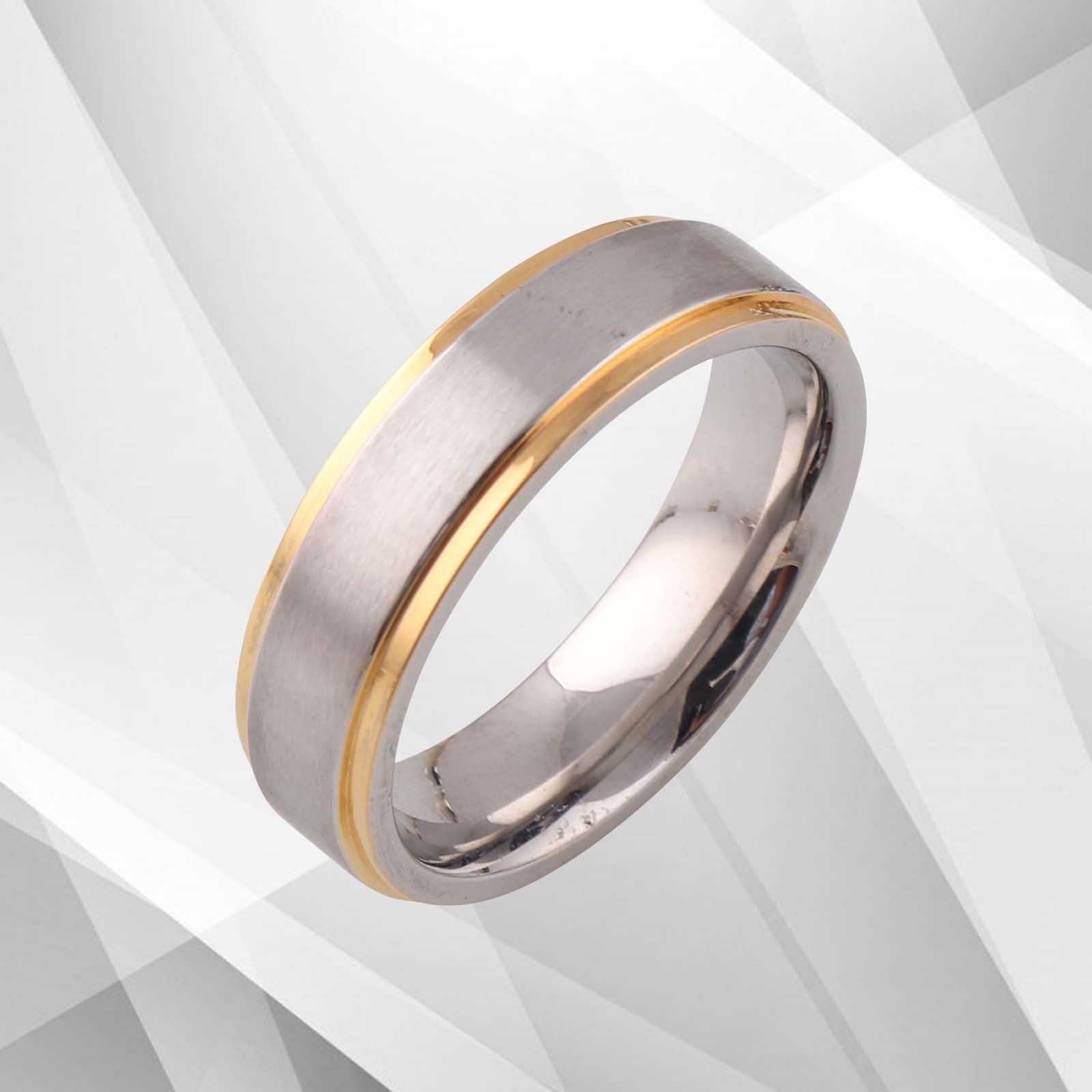 6mm Mens Gents Titanium Engagement Wedding Ring 18Ct Yellow & White