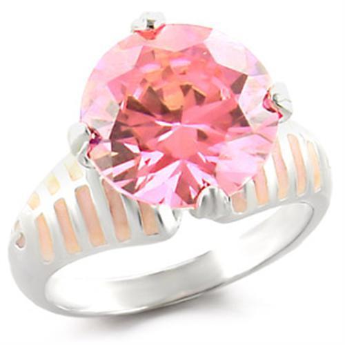 High-Polished 925 Sterling Silver Ring with Rose CZ - 49707