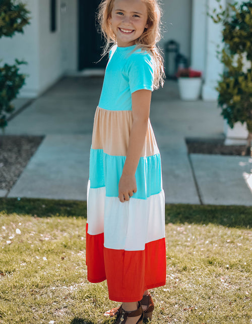 Load image into Gallery viewer, Girls Color Block Round Neck Maxi Dress
