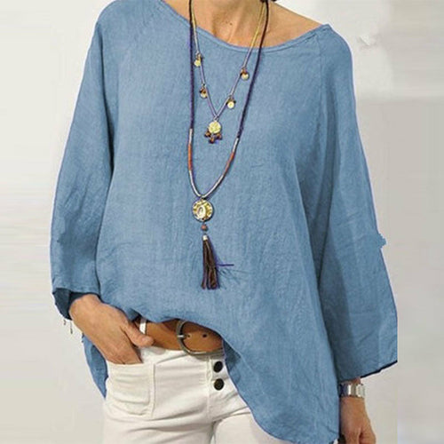 Load image into Gallery viewer, Vintage Cotton Linen Blouse Round Neck Pullover Tops
