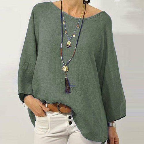 Load image into Gallery viewer, Vintage Cotton Linen Blouse Round Neck Pullover Tops
