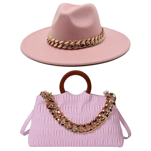 Load image into Gallery viewer, Fedora Hat For Women and Bag Set w Large Chain
