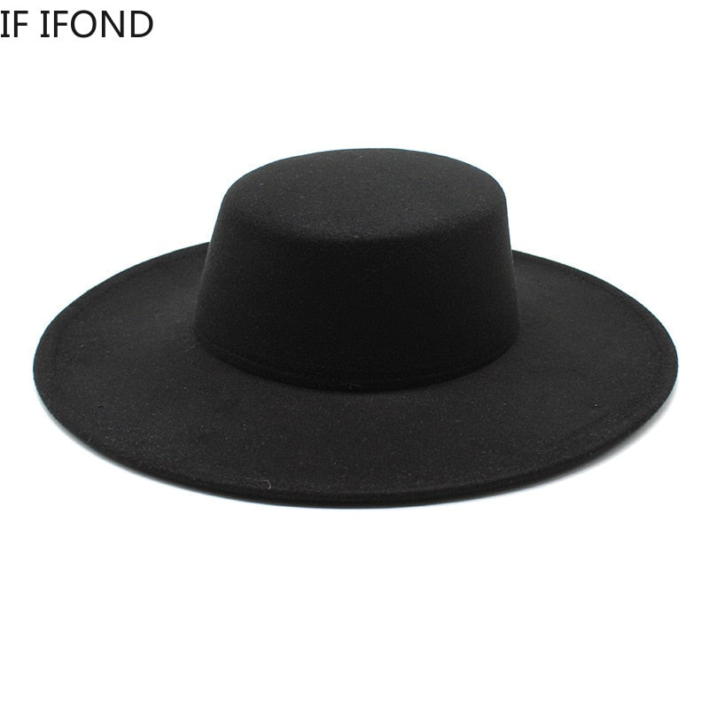 French Women's Hat Big Wide Brim 10CM Fedora Hat Winter Wool Derby