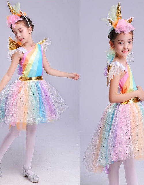 Load image into Gallery viewer, Girls&#39; Dress Rainbow Unicorn Party With Headband
