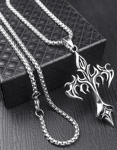Load image into Gallery viewer, Flaming Gothic Style Cross Necklace
