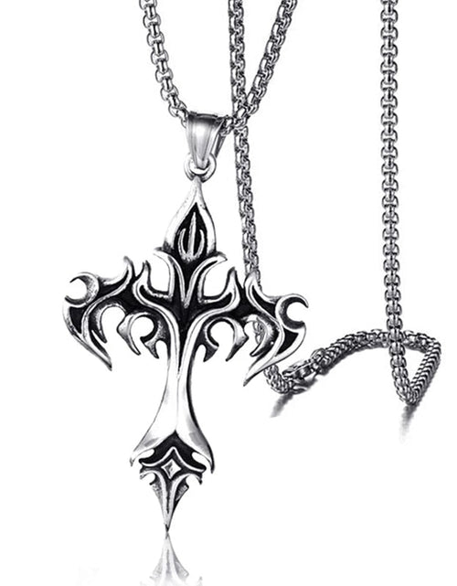 Load image into Gallery viewer, Flaming Gothic Style Cross Necklace
