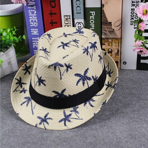 Load image into Gallery viewer, Palm Tree Print Straw Hats Summer
