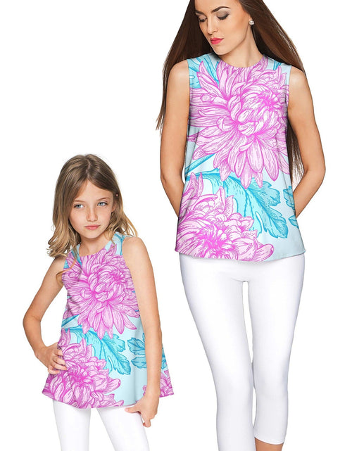 Load image into Gallery viewer, Floral Bliss Emily Blue &amp; Pink Sleeveless Party Top - Women
