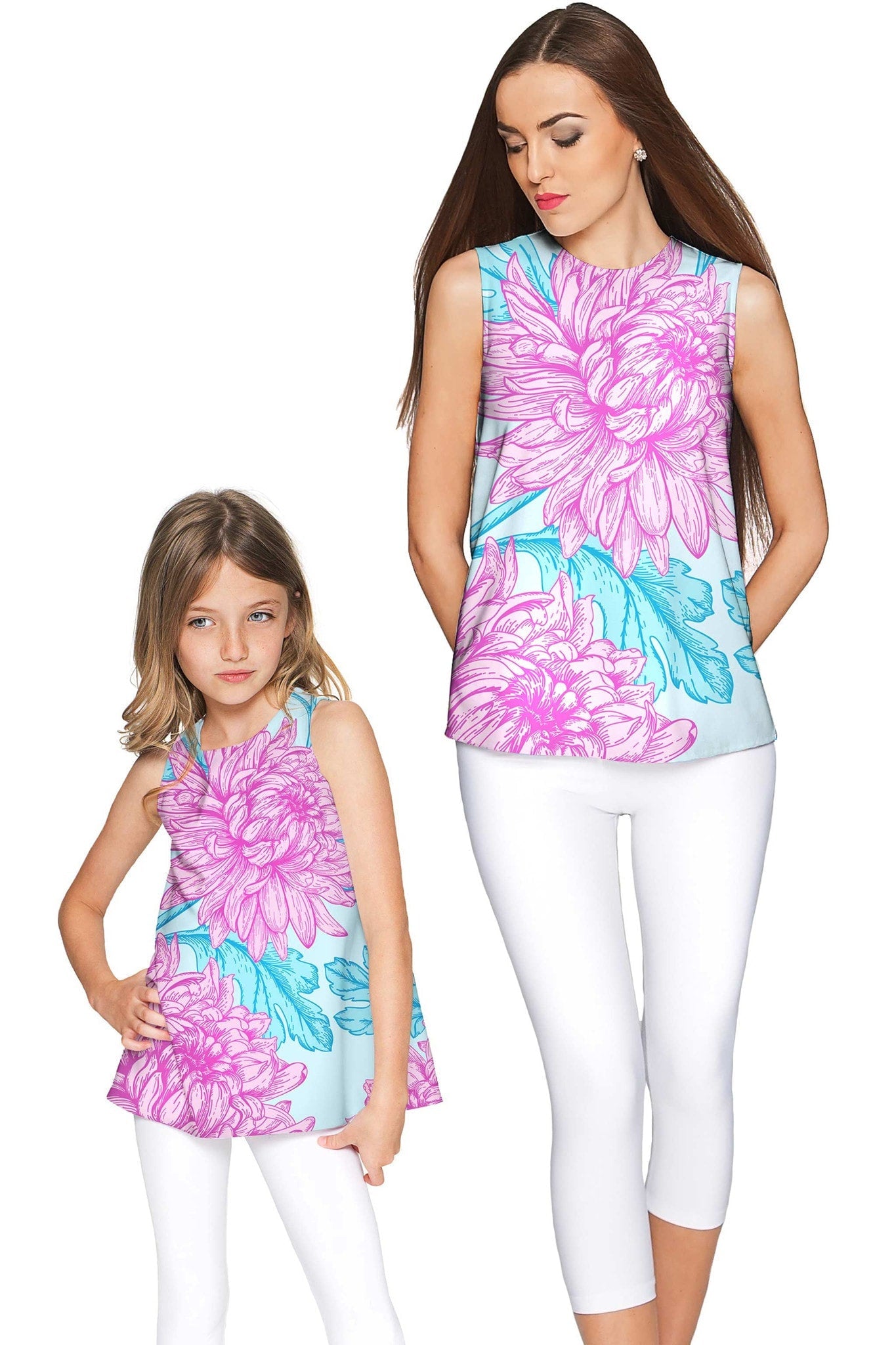 Floral Bliss Emily Blue & Pink Sleeveless Party Top - Women