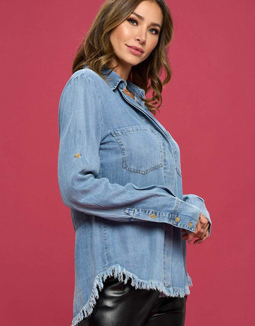 Load image into Gallery viewer, Washed Tencel Light Denim Blouse
