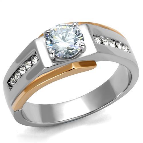 Men's Two-Tone Plated Stainless Steel Cubic Zirconia Rings TK2218