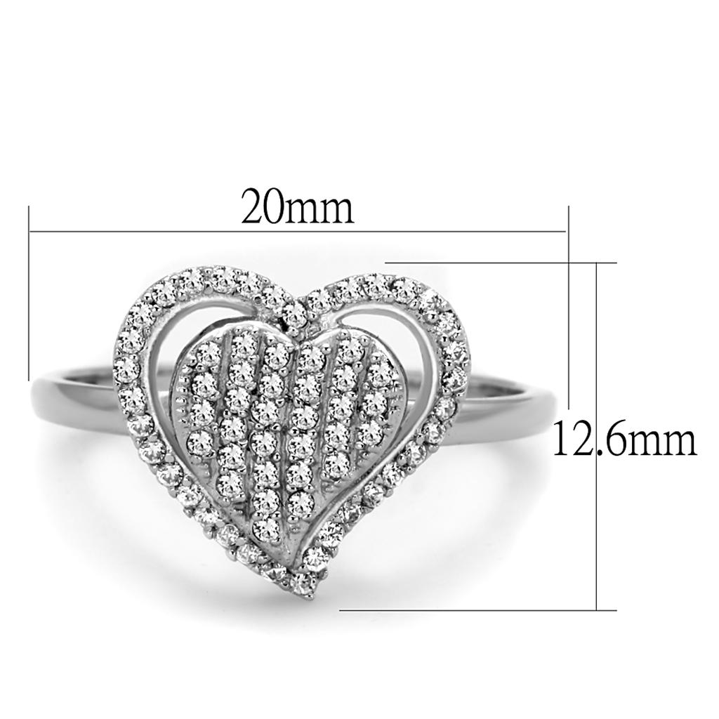 Heart CZ Rhodium 925 Sterling Silver Ring with AAA TS192