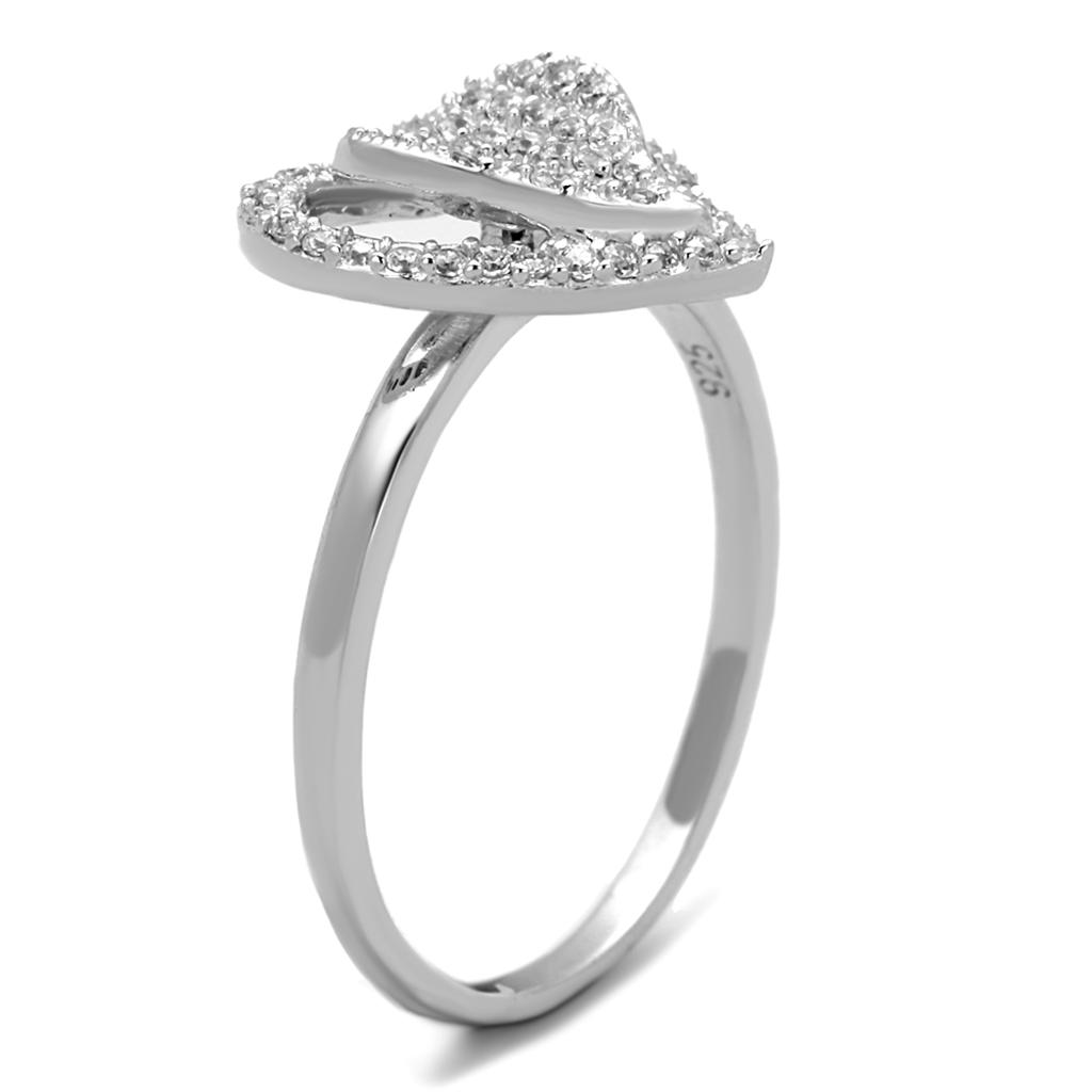 Heart CZ Rhodium 925 Sterling Silver Ring with AAA TS192
