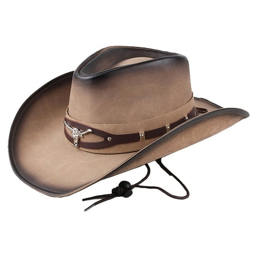 Western Cowboy Hats Women Men With Rope Wide Brim Fedora Hat Metal