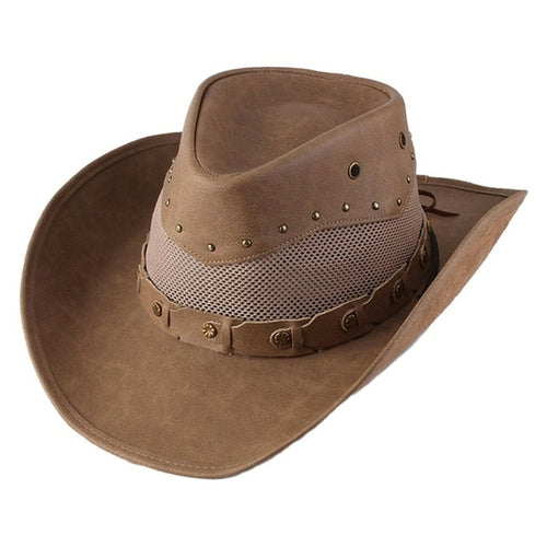 Load image into Gallery viewer, Western Cowboy Hats Women Men With Rope Wide Brim Fedora Hat Metal

