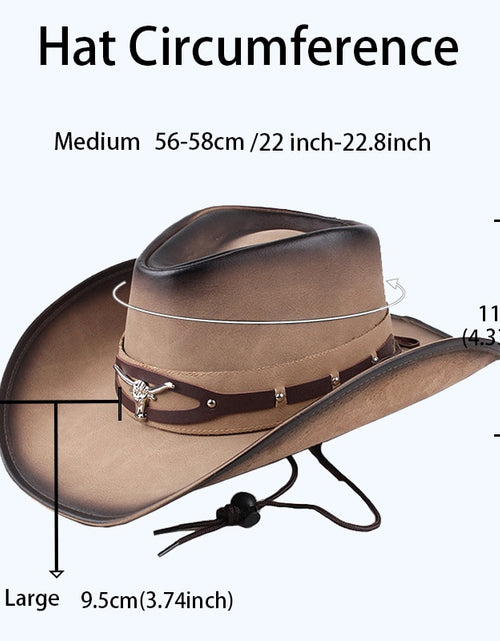 Load image into Gallery viewer, Western Cowboy Hats Women Men With Rope Wide Brim Fedora Hat Metal
