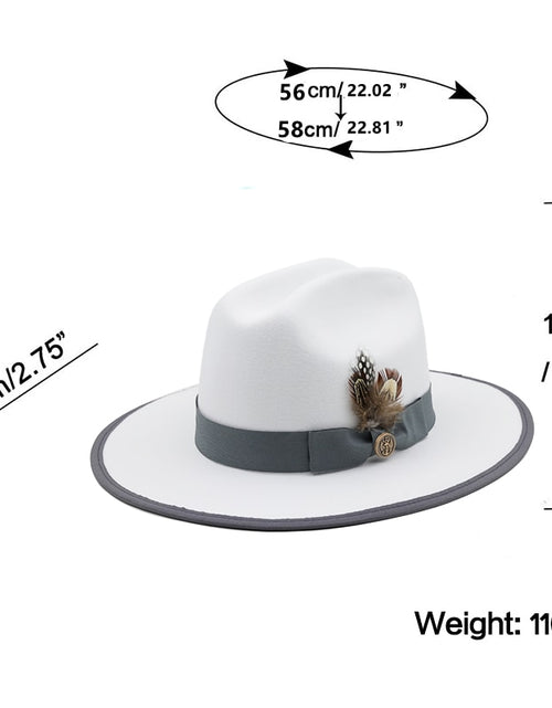 Load image into Gallery viewer, White Feather band Wool Women Men Fedora Hat For Winter Autumn Elegant
