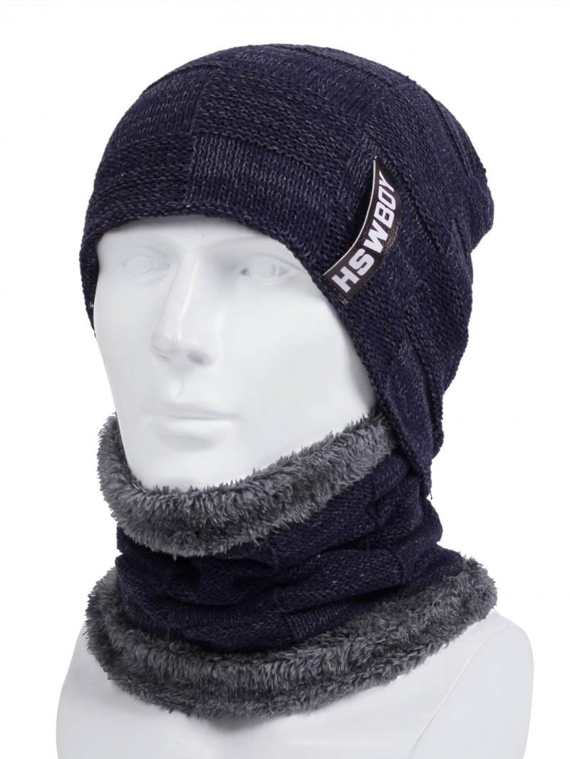 Winter Beanie Hats Scarf Set Warm Knit Hat Skull Cap Neck Warmer with