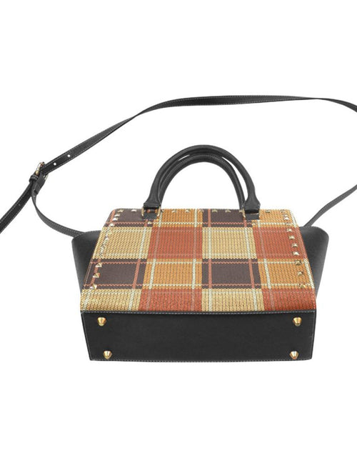 Load image into Gallery viewer, Handbags, Brown Checker Rivet Style Top-Handle Bag
