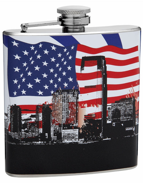 Load image into Gallery viewer, Patriotic American Flag and City Flask 6oz
