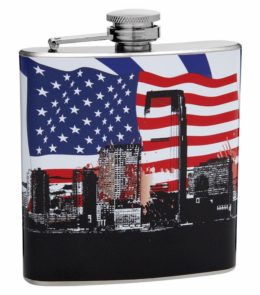 Patriotic American Flag and City Flask 6oz
